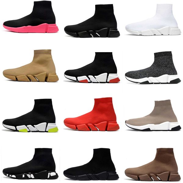 Designer Mens Mulheres Sapatilhas Sapatos Casuais Treinadores de Velocidade 2.0 Vintage Sock Botas Preto Branco Tênis Trainer Plataforma Jogging Malha High Top Sports Running Shoe 36-45