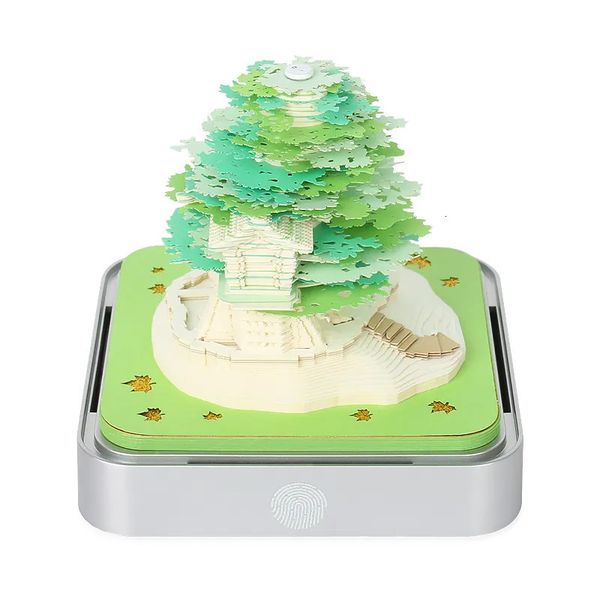 Andere Spielzeuge Omoshiroi Block 3D-Notizblock 3D-Kalender 2024 Sakura Treehouse Tischkalender mit Lichtern Papierkunst 3D-Notizen Block Weihnachtsgeschenk 231020