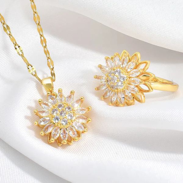 Set di gioielli da sposa Collane di girasole girevoli per donna Girocollo a catena Accessori in acciaio inossidabile 231020