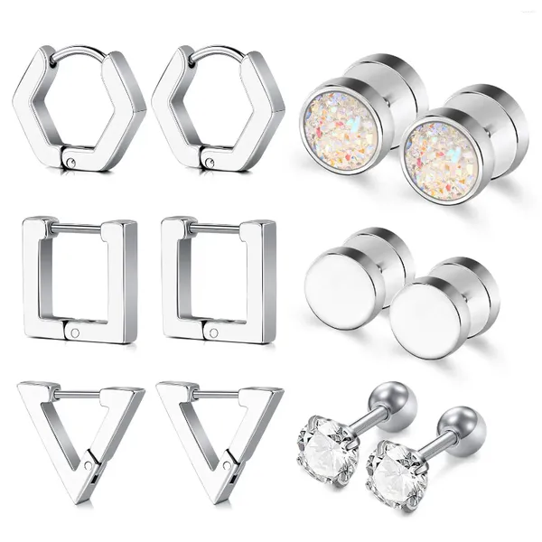 Hoepel oorbellen 1-6 paar vintage roestvrij staal geometrische Huggie voor mannen vrouwen Fake Cheater oordopjes Gauge Stud Set