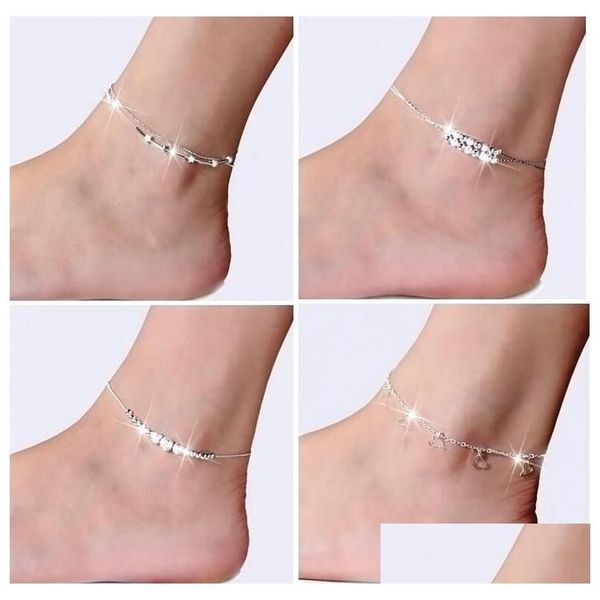 Tornozeleiras 925 Sterling Sliver Pulseira para Mulheres Pé Jóias Incrustadas Zircon Tornozelo Pulseiras em uma Perna Personalidade Presentes Gota Entrega Dhgne