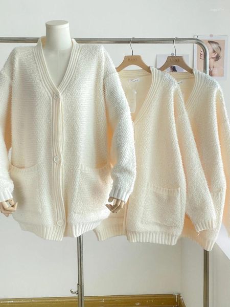 Maglioni da donna maglione oversize moda coreana donna scollo a V manica lunga cardigan femminile donna autunno bottone singolo Dropship bianco