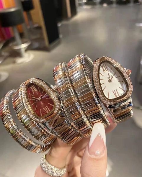 Armbanduhren Schlangenförmige Baoge Home Style Retro Diamantbesatz Mode Vielseitige Quarz Damenuhr