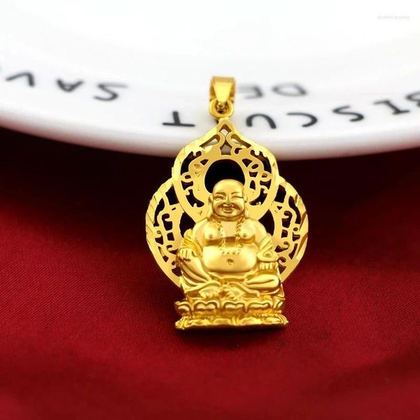 Ciondoli Retro pendente del Buddha Maitreya placcato oro giallo 18 carati per donne uomini collane gioielli di compleanno di nozze regali