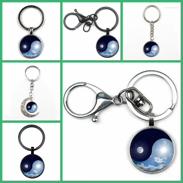 Porte-clés Charme Tai Chi Yin Yang Lune Ciel Pendentif Porte-clés Mode Jour Nuit Logo Porte-clés Bijoux Porte-clés Fête Souvenir Cadeau