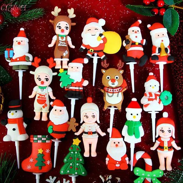 Decorações de Natal Merry Christmas Cake Toppers Papai Noel Claus Doll Cartoon Resin Cake Toppers Angel Doll Cupcake Topper Decoração de Natal para casa Noel x1020
