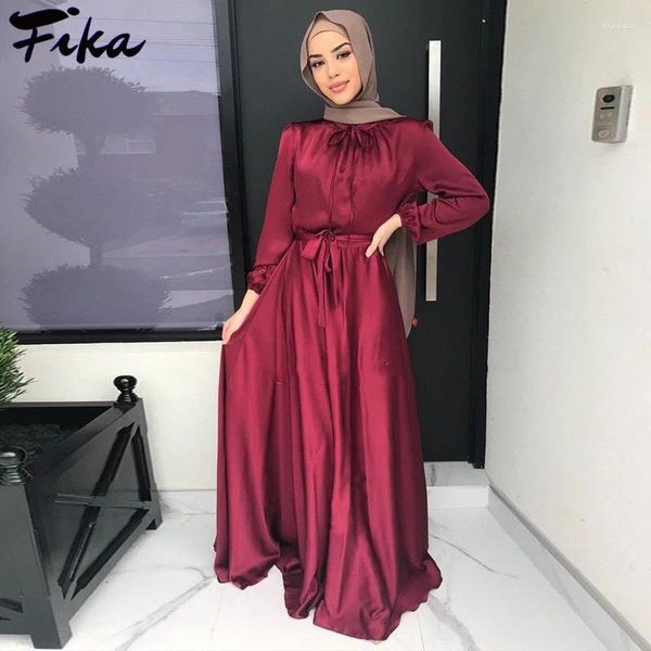 Roupas étnicas Casual Cor Sólida Mancha Vestido Muçulmano Ramadan Eid Abaya Islâmico para Mulheres Dubai Turco Kaftans Roupas Modestas