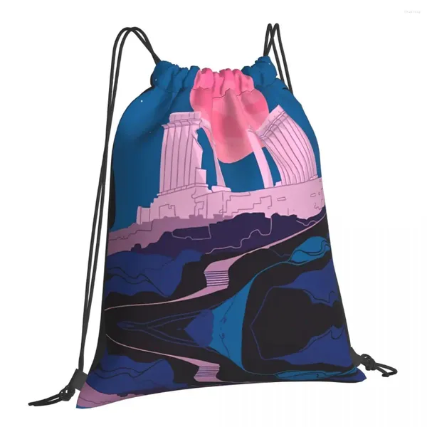 Borse per la spesa Tempio di Poseidone a Sounion Cultures Borsa per zaino portatile per scarpe sportive con coulisse Kawaii