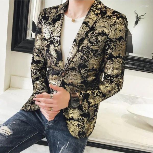 Abiti da uomo 2023 Abbigliamento firmato Giacca con stampa floreale Vino rosso oro Moda Party Stage Suit Matrimonio elegante