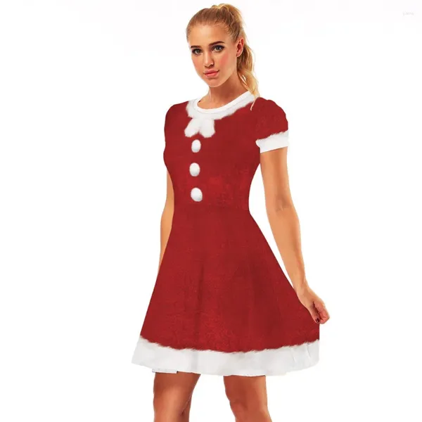 Lässige Kleider Retro für Damen, einfarbig, kurzärmelig, Weihnachtskleid, Digitaldruck, Mini