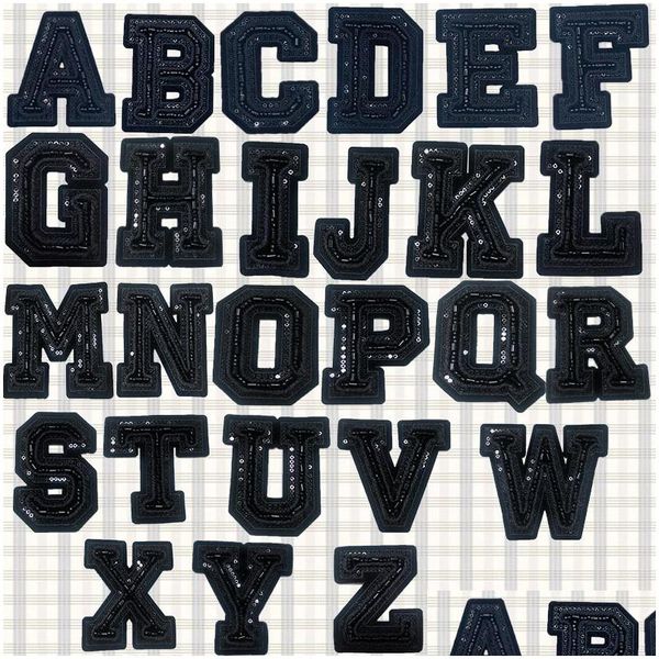 Noções costurar em letras lantejoulas do alfabeto azul marinho bordadas com miçangas A-Z letras crachá decorar apliques de reparo para baixo jacke