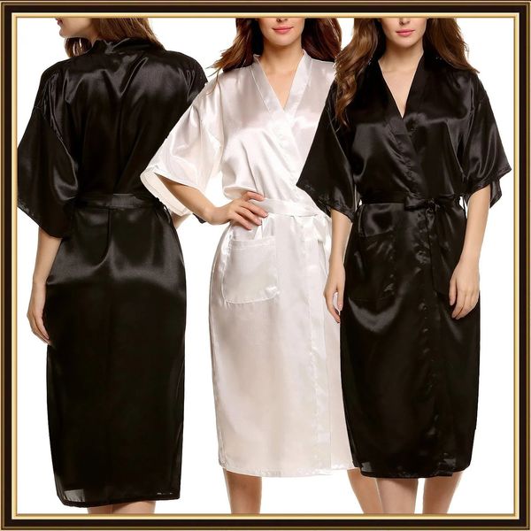 Women's Sleep Lounge Damen Schwarzer Sommer-Satin-Kimono-Bademantel für Damen, Braut, Brautjungfer, Hochzeit, Robe, Kleid, Kleid, Sexy, solide Halbarm-Nachtwäsche, S-2XL, 231021