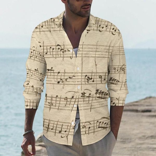 Herren Freizeithemden Musik Shirt Male Note Song Herbst Stylisches Muster Blusen Langarm Cooles Oversize Top Geschenkidee