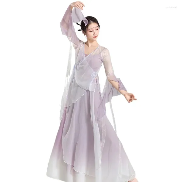 Bühnenkleidung, klassische Tanzkleidung, elegante unsterbliche Körpercharme-Gaze in China, Hanfu-Trainingstisch-Aufführung