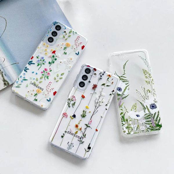 Casos de telefone celular bonito flor pintado caso para Samsung S22 S21 S20FE Ultra Clear Silicone Soft Galaxy S23 Plus Shell 231021