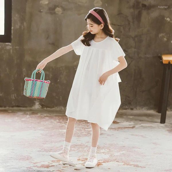 Платья для девочек YourSeason, хлопковое простое платье с уникальным дизайном для девочек, модное подростковое платье 2023, детское милое дышащее летнее белое платье