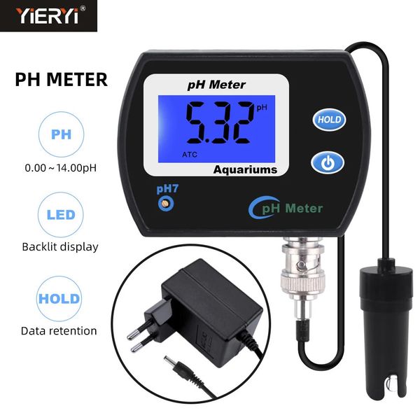 PH Meters Professionelles, genaues pH-Messgerät für Aquarien, Multiparameter-Wasserqualitätsmonitor, Online-pH-Monitor, Acidometer, US/EU-Stecker 231020