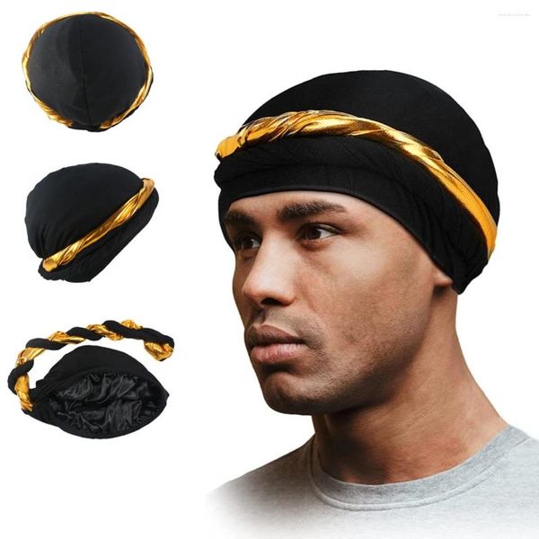 Berets Vintage Männer Turban Kopf Wrap Satin gefüttert Schal elastische Stirnband Mütze