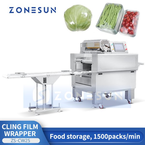 ZONESUN Macchina avvolgitrice automatica per pellicola trasparente Avvolgitore per alimenti Carne Frutta Verdura Attrezzature per l'imballaggio ZS-CW25