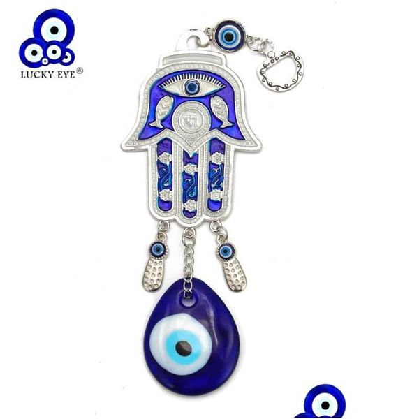 Portachiavi Cordini Lucky Eye Hamsa Vetro Evil Portachiavi con ciondolo Sier Colore Portachiavi per auto Portachiavi Appeso a parete Gioielli per donne Uomini Ey6 Dhtvj