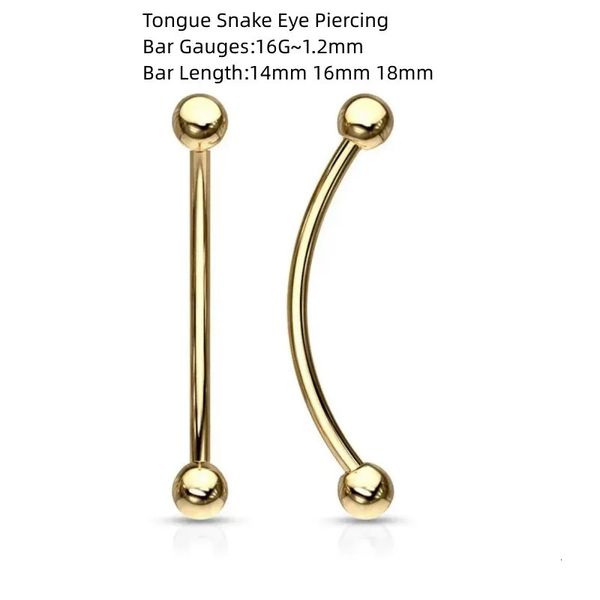 Stud Großhandel 50 Stück Körperpiercing-Schmuck – 316 Stahl Zungenpiercing mit Schlangenauge, lange Stange, gebogen, 16 g, Augenbrauenpiercing 231020