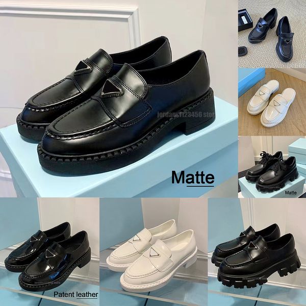 Scarpe eleganti firmate di lusso mocassini da donna monolite triangolo logo nero bianco in pelle aumento scarpe con plateau scarpe da ginnastica vernice opaca scarpe da ginnastica sociali piatte m07