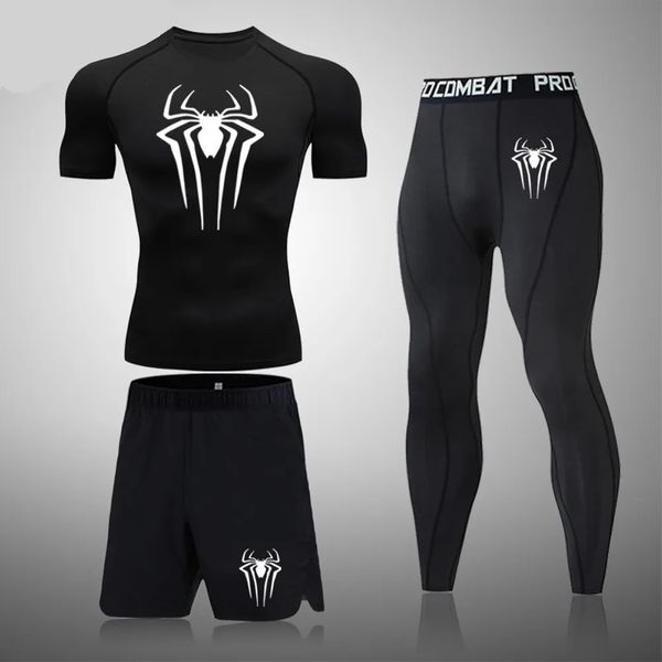 Herren-Trainingsanzüge, Herren-Boxset, Kompressionsshirt, Sport, kurze Ärmel, Rashguard, Lauf-T-Shirts, schnell trocknend, sportliche Fitness, dreiteiliges Set 231021