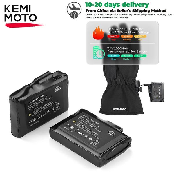 Kayak Eldivenleri Kemimoto 2pcs 7.4V 2500mAh Isıtmalı Eldivenler İçin Pil Isıtmalı Isol Çorap Kayak Şarj Edilebilir Piller Elektrikli Isıtma Eldivenleri 231021