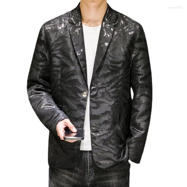 Trajes de hombre primavera y otoño traje reflectante ajustado diseño chaqueta Casual ropa de hombre abrigo Blazer Masculino Slim Fit