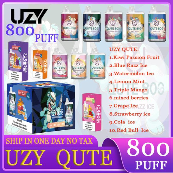 FU Original Uzy Qute 800 Puff 800 Одноразовый вейп 3 RGB 1,2 Ом 3 мл батареи для батареи 0/2/3/5% Vape Pen Bar