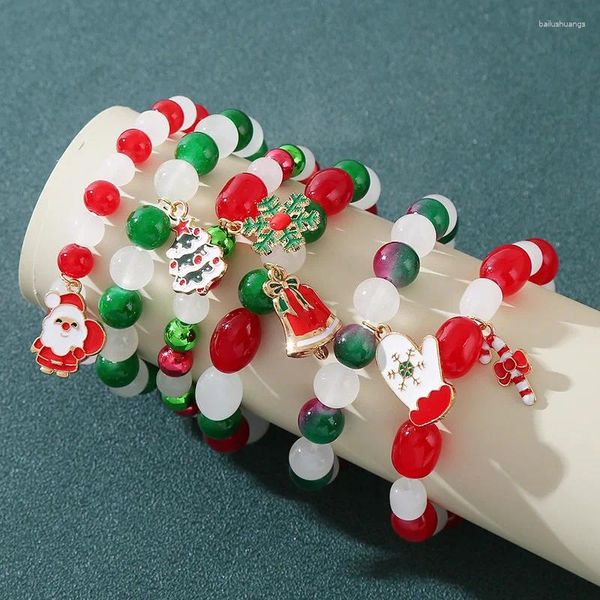 Charme pulseiras série de natal colorido cristal frisado para mulheres papai noel árvore floco de neve pingente elástico pulseira jóias