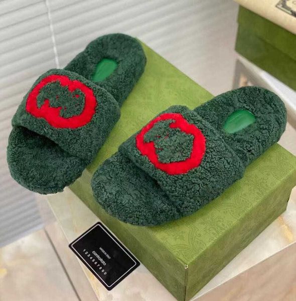 Sandálias de designer mulheres chinelos de lã plana slides de pele de carneiro quente fofo peludo sandália confortável outono inverno casa oran chinelo preto couro sola sapatos