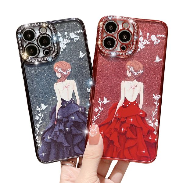 Чехлы для телефонов Rhinestone Goddess для IPhone 15 Pro Max Ultra Apple 14 13 12 Plus с красочной росписью, роскошный модный дизайн, чехол для телефона, блестящий мягкий чехол, задние обложки