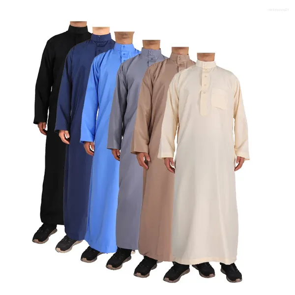 Roupas étnicas Médio Oriente Vestido Tradicional Gola Jubba Thobe Solto Robe Kaftan Vestido Longo Islâmico Muçulmano Árabe Para Homens