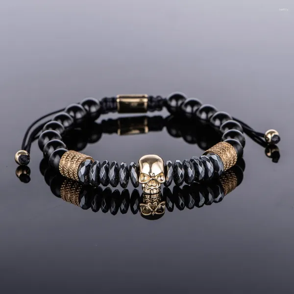 Charm Armbänder Trend Flechten Hämatit Perlen Schädel Armreifen Bijoux Seil Armreif Männer Schmuck