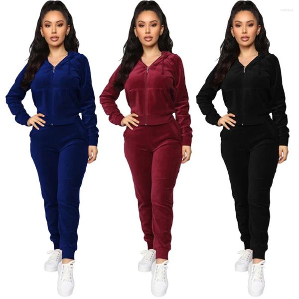 Frauen Zwei Stück Hosen Herbst Winter Samt Für Frauen Mit Kapuze Jacke Und Trainingsanzug Jogger Set Jogging Anzüge Ensemble Femme conjuntos De