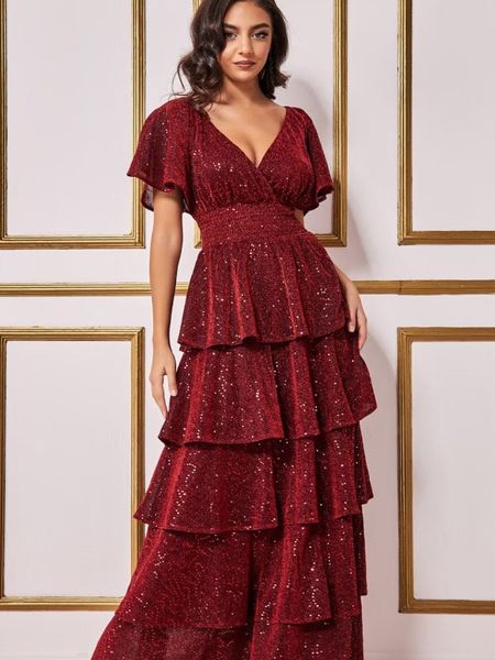 Eleganti Bury Mother of the Bride Dresses Abito lucido A abiti da sera formali per il Multilayer Lunghezza Multiyer Wedding Ospite Party Party Tail Dress 403