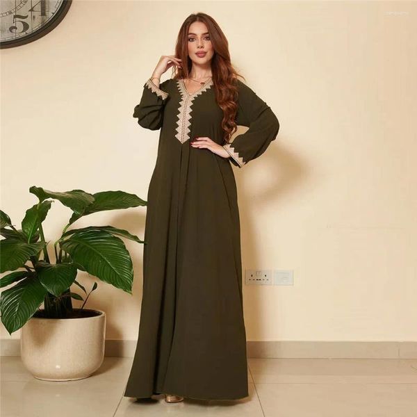 Roupas étnicas Mulheres Muçulmanas Abaya Moda Lace Fita Guarnição Jalabiya Long Maxi Vestido Turquia Árabe Kaftan Eid Party Dubai Vestidos Islâmicos