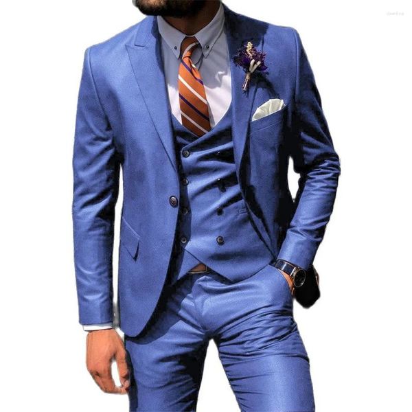 Erkekler takım elbise artı 3 parça ince fit moda kıyafeti gelinlik smokin giyinme için pantolonlu pantolonlu erkek