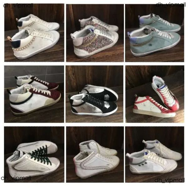 Tasarımcı İtalya Marka Sneaker Orta Slayt Yıldızı Yüksek Üst Sneakers Francy Luxe İtalya Klasik Beyaz Yapmak Kirli Superstar Sneaker Kadınlar Erkek ayakkabılar