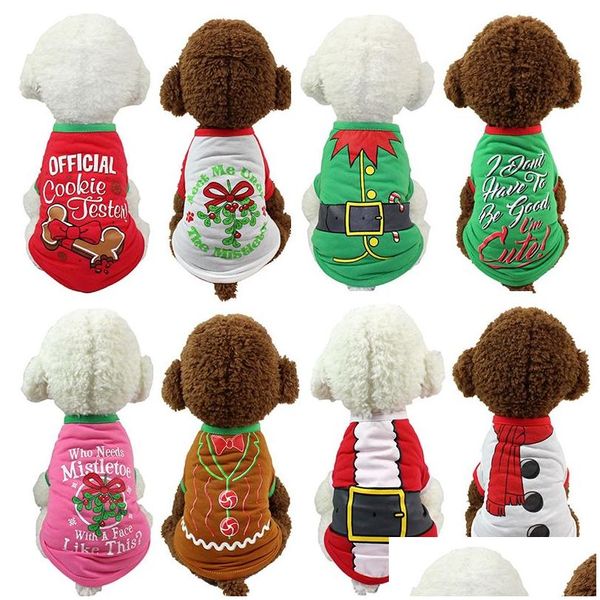 Köpek Giyim Noel Plover Hoodies Pet Dog Giyim Santa Snowman Kemer Günlük Kıyafetler için Kedi Kostüm Gömlek Kazak XS S M L HOME GAR DHATS