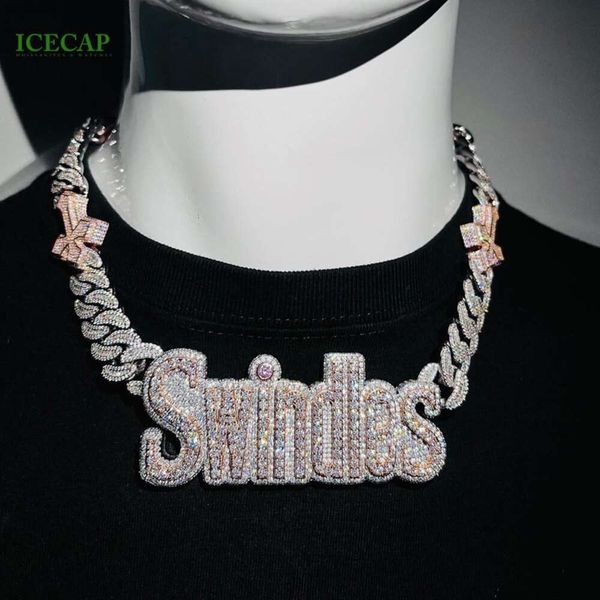 Iced out diamante miami personalizado masculino 925 prata 2 tons cruz colar vvs moissanite letras pingente cubano link corrente colares