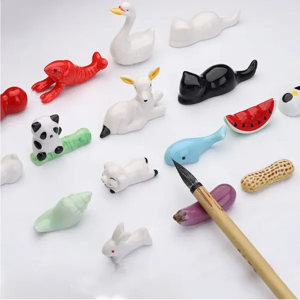 Pauzinhos adorável forma animal suporte de pauzinho de cerâmica multifuncional escova caneta armazenamento rack frutas legumes decoração de mesa 3d