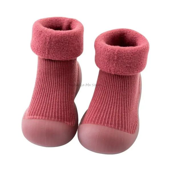 Primeiros caminhantes crianças botas de neve bebê meninos meninas sólida inverno quente macio malha sola sapatos de borracha meias chinelo meia crianças 231020