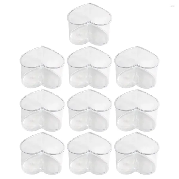 Copos descartáveis canudos 10 pçs em forma de coração copo de ar transparente sobremesa mini acessórios portátil mousse acessório claro madeira substituível