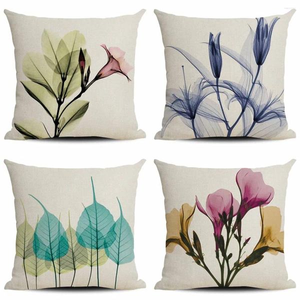 Travesseiro aquarela translúcido floral linho fronha 40 sala de estar capa de sofá 60 decoração de casa pode ser personalizada