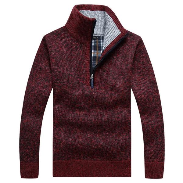 Herrenpullover Herbst Herren Dicker Warmer Strickpullover Solide Langarm-Rollkragenpullover Halber Reißverschluss Warmer Fleece-Winterpullover Bequeme Kleidung 231021