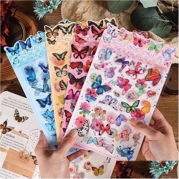 Confezione regalo Confezione regalo Fiori vintage Farfalla Adesivi Scrapbooking Creazione di carte fai da te Diario Collage Decorazione per notebook Creativo Pvc S Dhnqd