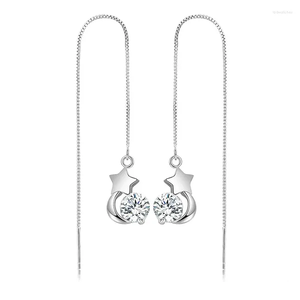 Ohrstecker Einfache Weibliche 925 Silber Nadel Stern Mond Runde Zirkon Lange Quaste Für Frauen Frühzeit Hochzeit Schmuck Geschenk