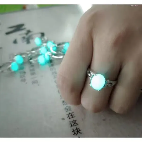 Anéis de cluster brilham no escuro fluorescente pedra luminosa cor de prata anel de dedo para mulheres homens jóias